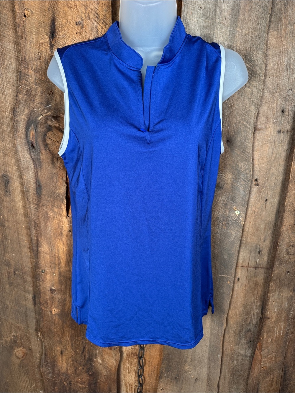 K-Swiss Sleeveless Split Collar Tank in Royal Blue with White Trim